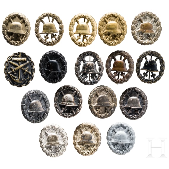 A collection of 17 different Wound Badges, World War I