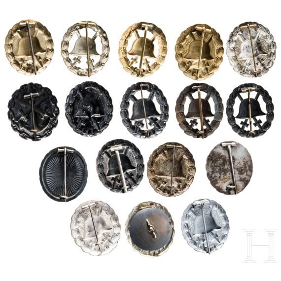 A collection of 17 different Wound Badges, World War I