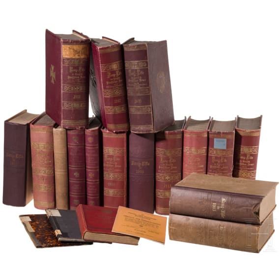 Sechzehn Ranglisten der preu&szlig;ischen Armee und vier B&auml;nde Fachliteratur, 1890 - 1914