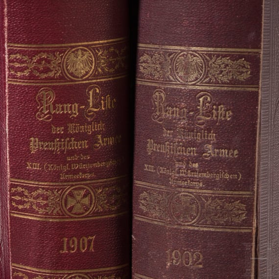 Sechzehn Ranglisten der preu&szlig;ischen Armee und vier B&auml;nde Fachliteratur, 1890 - 1914