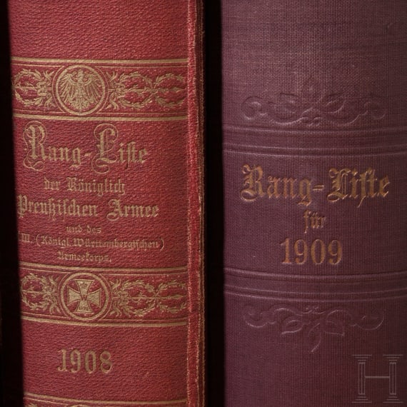 Sechzehn Ranglisten der preu&szlig;ischen Armee und vier B&auml;nde Fachliteratur, 1890 - 1914