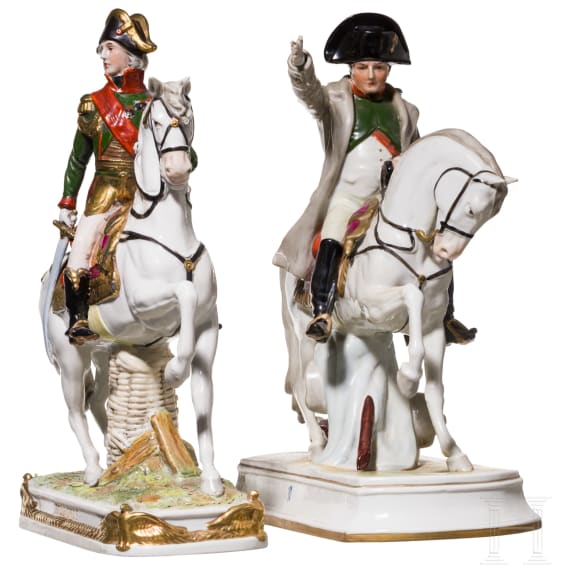 Zwei farbige Reiterfiguren aus Porzellan, 20. Jhdt.