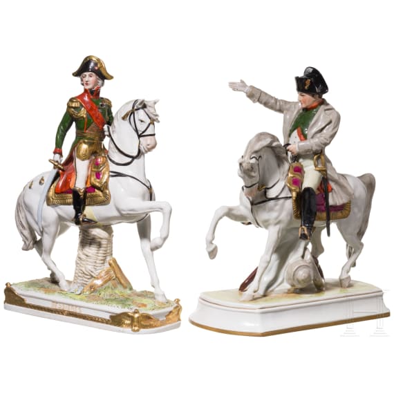 Zwei farbige Reiterfiguren aus Porzellan, 20. Jhdt.