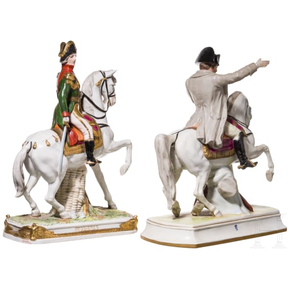 Zwei farbige Reiterfiguren aus Porzellan, 20. Jhdt.