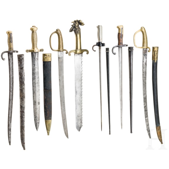 Sammlung sechs Blankwaffen, meist franz&ouml;sisch, 19./20. Jhdt.