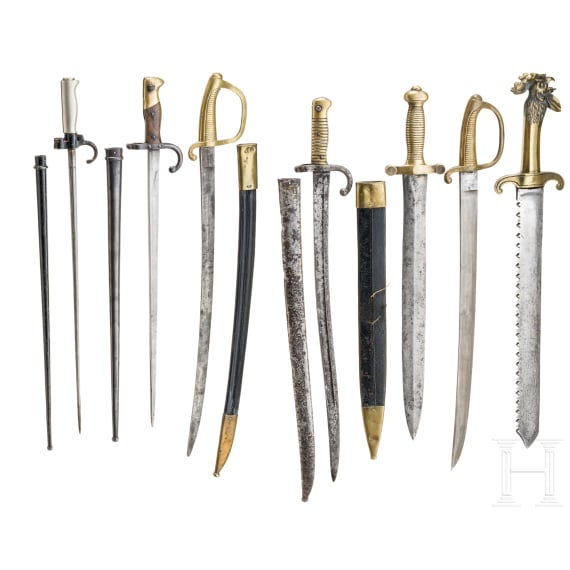 Sammlung sechs Blankwaffen, meist franz&ouml;sisch, 19./20. Jhdt.