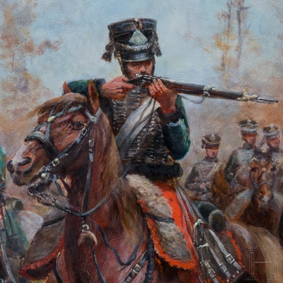 Paul Emile Perboyre (1851 - 1929) - Leichte franz&ouml;sische Kavallerie im Feuergefecht