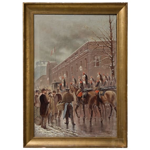 Eugene D' Hebrail - &bdquo;K&uuml;rassiere beim Empfang einer Botschaft im &Eacute;lys&eacute;e - Palast&ldquo;, datiert 1890