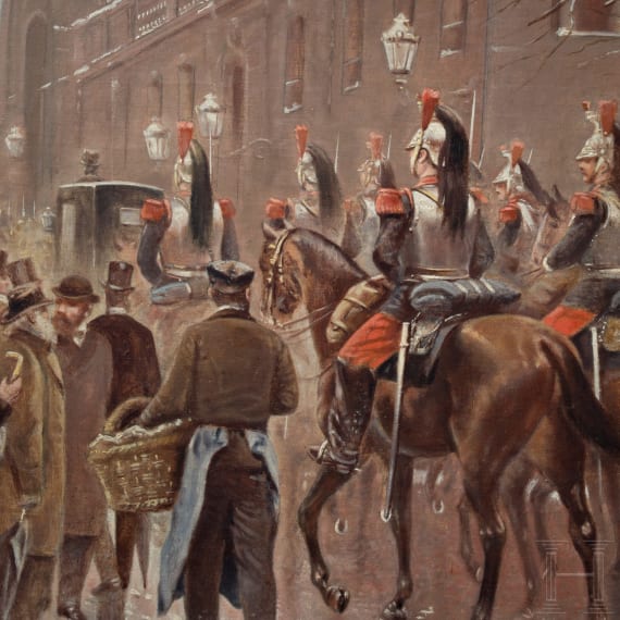 Eugene D' Hebrail - &bdquo;K&uuml;rassiere beim Empfang einer Botschaft im &Eacute;lys&eacute;e - Palast&ldquo;, datiert 1890