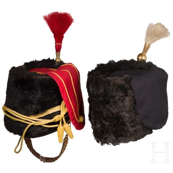 Two fur caps for mounted troops, 20th century