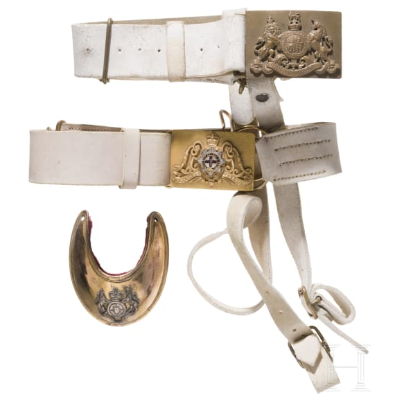 Three British royal insignias (belt and gorget), 19th/20th century