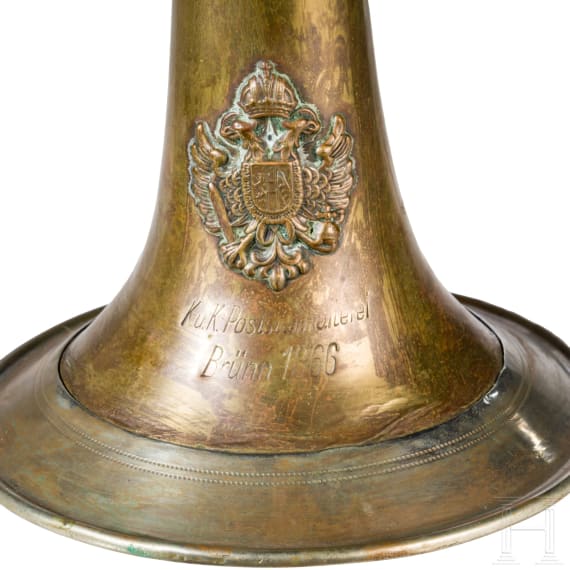 Posthorn der K. u. K. Posthalterei in Br&uuml;nn (Brno), datiert 1866