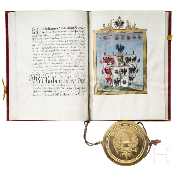 Adelsbrief f&uuml;r die Familie Schauerin (Schauer) mit eigenh&auml;ndiger Unterschrift von Kaiser Josef II. (1741- 1790)