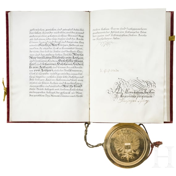 Adelsbrief f&uuml;r die Familie Schauerin (Schauer) mit eigenh&auml;ndiger Unterschrift von Kaiser Josef II. (1741- 1790)