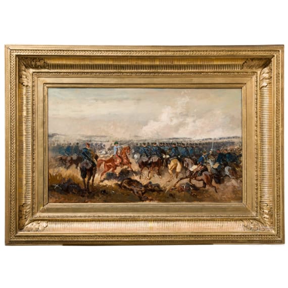 &Ouml;lgem&auml;lde einer Attacke &ouml;sterreichischer Husaren, Alexander Ritter (von 1820 - 1902) zugeschrieben