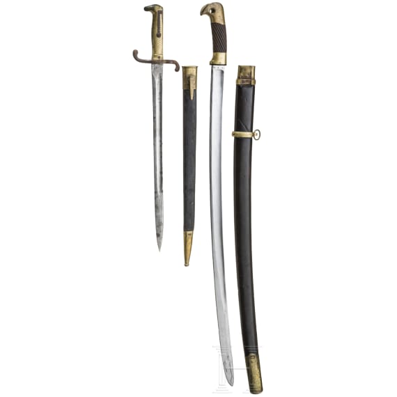 A Russian Cossacks' shashka M 1881 for enlisted men an a Prussian bayonet M 1871