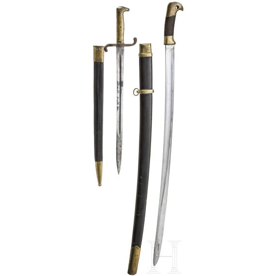 A Russian Cossacks' shashka M 1881 for enlisted men an a Prussian bayonet M 1871