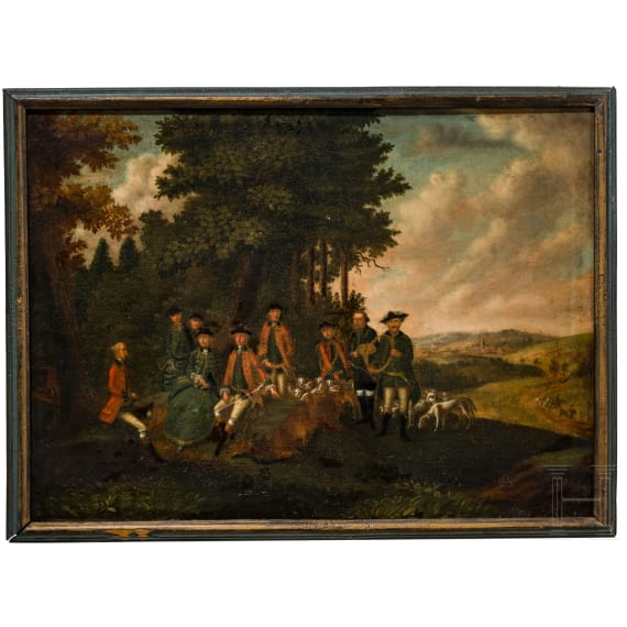 &bdquo;Jagdgesellschaft in Landschaft", kontinentale Schule, wohl Ende 18. Jhdt.