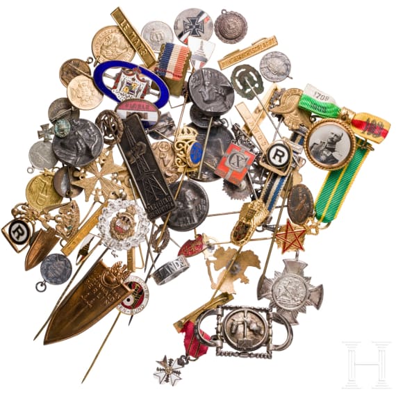 Sammlung von Anstecknadeln, Gefechtsspangen, Mitglieds- und Dienstabzeichen, usw. , 19./ 20. Jhdt.