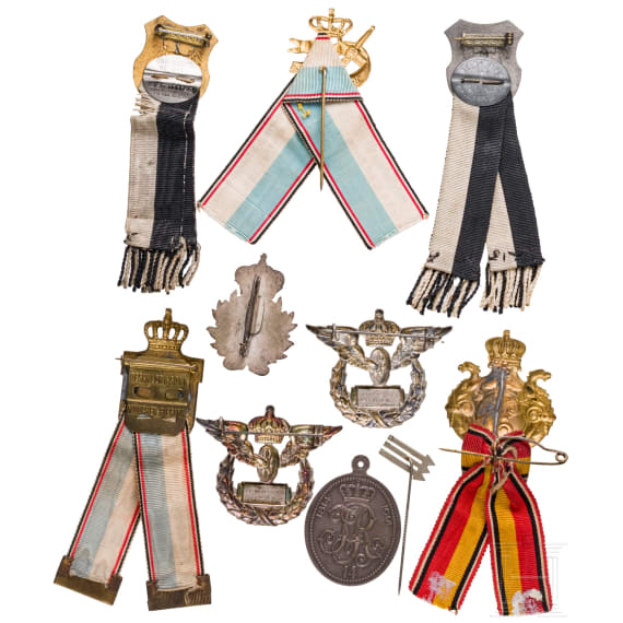 Sammlung von Anstecknadeln, Gefechtsspangen, Mitglieds- und Dienstabzeichen, usw. , 19./ 20. Jhdt.