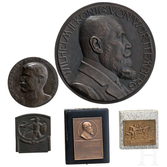 Kleine Sammlung von f&uuml;nf Bronzeplaketten, 1. Drittel 20 Jhdt.