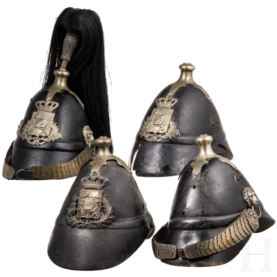 Four fragmentary M 1848 helmets of the Landwehr infantry