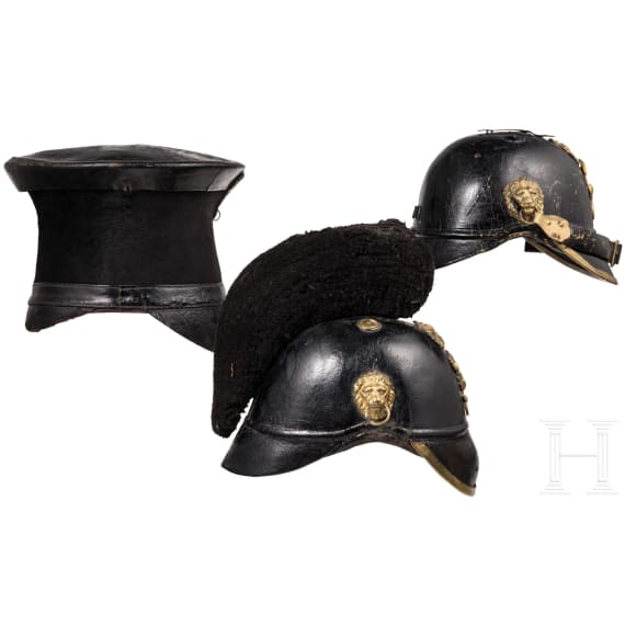 Two fragmentary helmets M 1868 and a shako body, 19th century