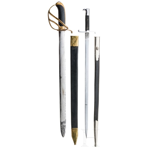 A border guard sidearm and a police saber