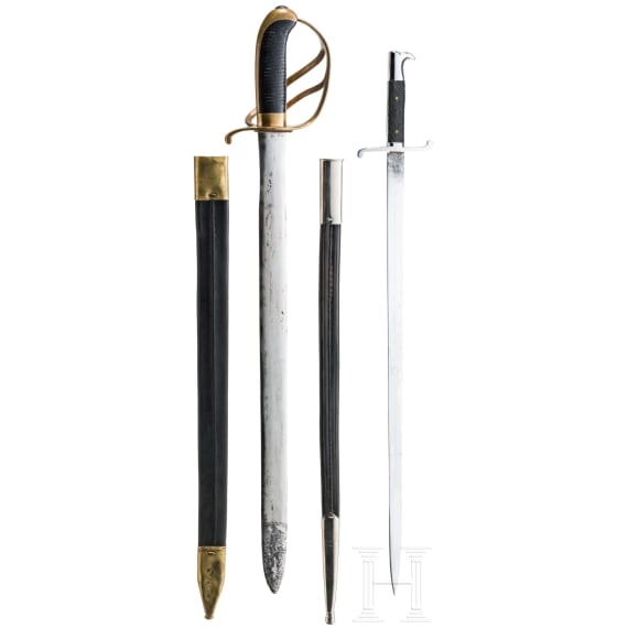 A border guard sidearm and a police saber