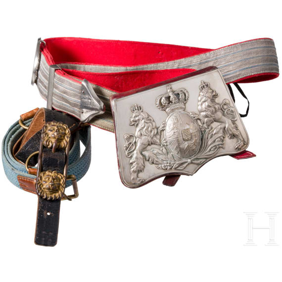 A cartouche box M 1873, a bandolier and a sabre belt for cavalry officers