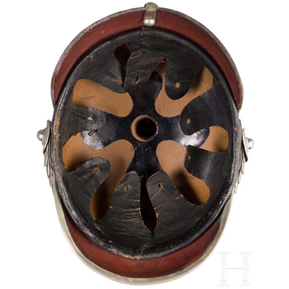 Helm f&uuml;r Mannschaften/Unteroffiziere der Gro&szlig;herzoglich Hessischen Dragoner-Regimenter Nr. 23 oder Nr. 24, um 1900