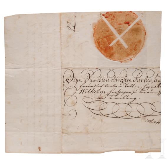 K&ouml;nig Friedrich Wilhelm I. von Preu&szlig;en (1688 - 1740) - eigenh&auml;ndig signiertes Schreiben an Herzog August Wilhelm zu Braunschweig und L&uuml;neburg 1724