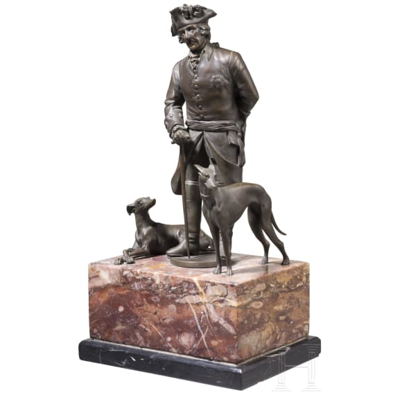 Friedrich der Gro&szlig;e mit seinen Windspielen - dreiteilige Bronzeskulptur