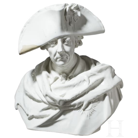Lebensgro&szlig;e Keramikb&uuml;ste von K&ouml;nig Friedrich II., 20 Jhdt.