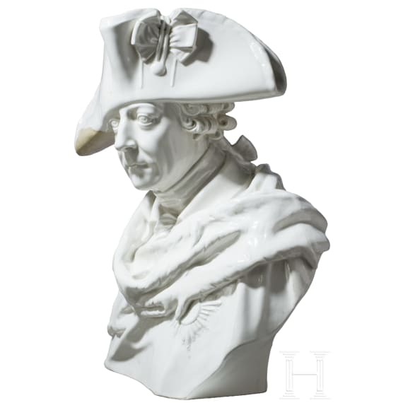 Lebensgro&szlig;e Keramikb&uuml;ste von K&ouml;nig Friedrich II., 20 Jhdt.