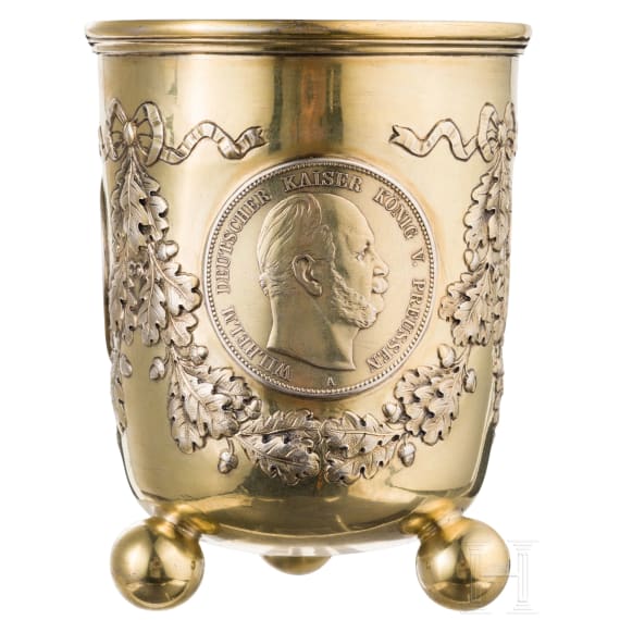 Silbervergoldeter M&uuml;nzbecher auf das Dreikaiserjahr 1888