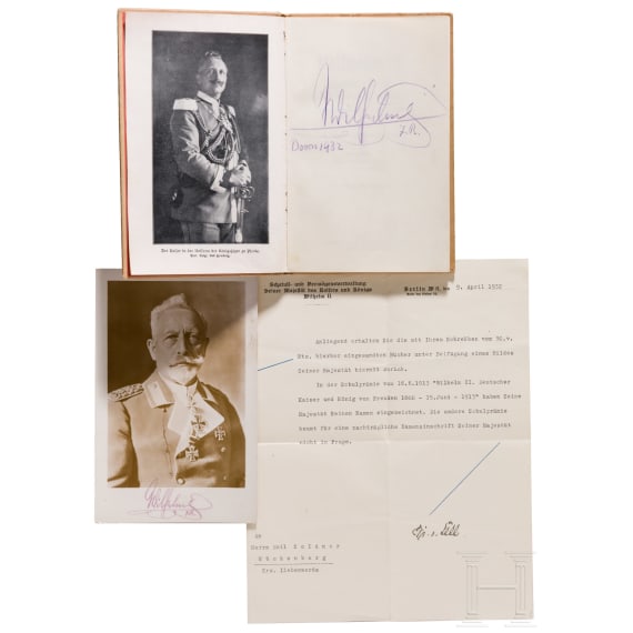 Kaiser Wilhelm II. - handsigniertes Buch, Portraitfoto und Begleitschreiben, datiert 1932