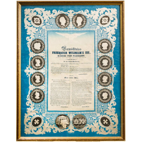 &bdquo;Verm&auml;chtniss Friedrich Wilhelm's III. K&ouml;nig von Preussen&ldquo; - textiles Erinnerungsblatt 1840