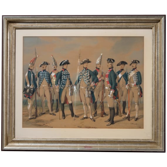 Karl Friedrich Schulz - Aquarellierte Zeichnung mit altpreu&szlig;ischer Infanterie, datiert 1839