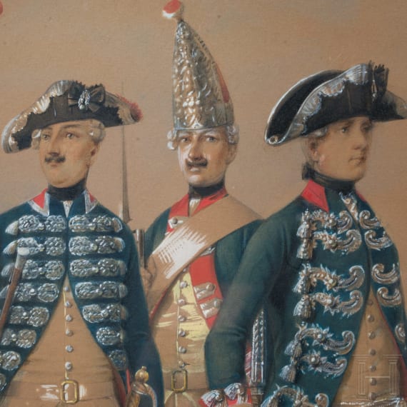 Karl Friedrich Schulz - Aquarellierte Zeichnung mit altpreu&szlig;ischer Infanterie, datiert 1839