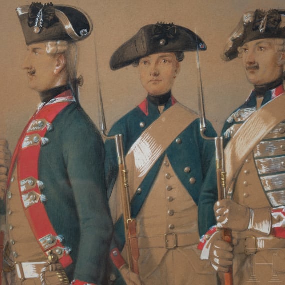 Karl Friedrich Schulz - Aquarellierte Zeichnung mit altpreu&szlig;ischer Infanterie, datiert 1839