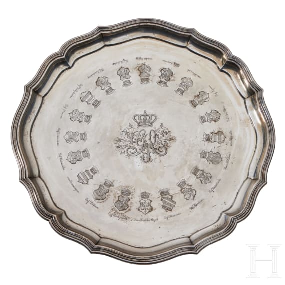 A silver presentation tray from the officer corps of the Prussian Garde du Corps
