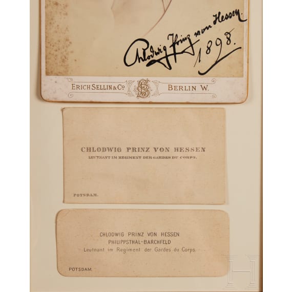 Chlodwig, Prince of Hesse (1876&ndash;1954) &ndash; a signed Garde du Corps photograph and business cards, 1898