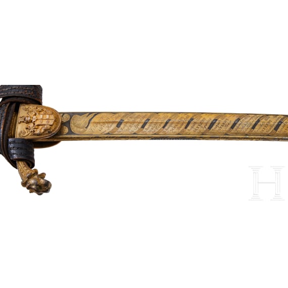 Generalleutnant Luis von Hesberg (1824&ndash;1909) &ndash; a magnificent sabre, gift from Cuirassier Regiment No. 6, likely presented upon his retirement in 1888.