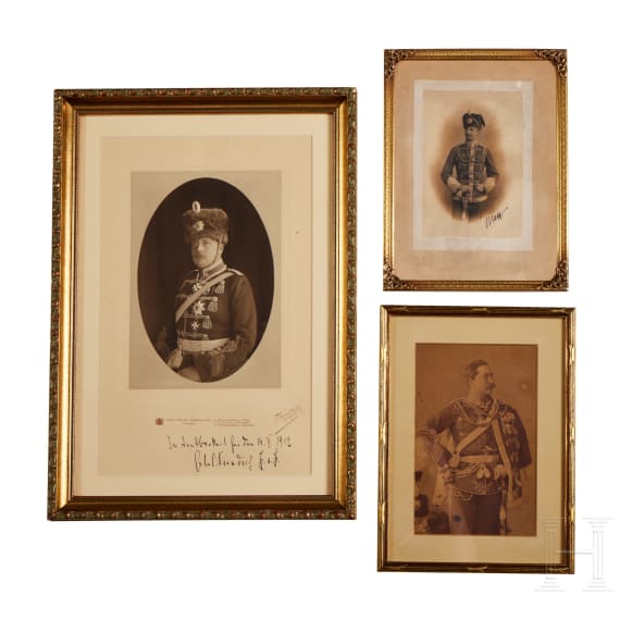 Three photographs of Kaiser Wilhelm II and officers of the Prussian Life-Guard Hussar Regiment (LGHR), respectively