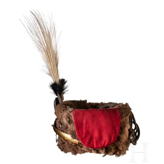 Pelzm&uuml;tze des preu&szlig;ischen 1st Husaren-Regiments mit Namensbezeichnung &bdquo;Kronprinz Wilhelm&ldquo;