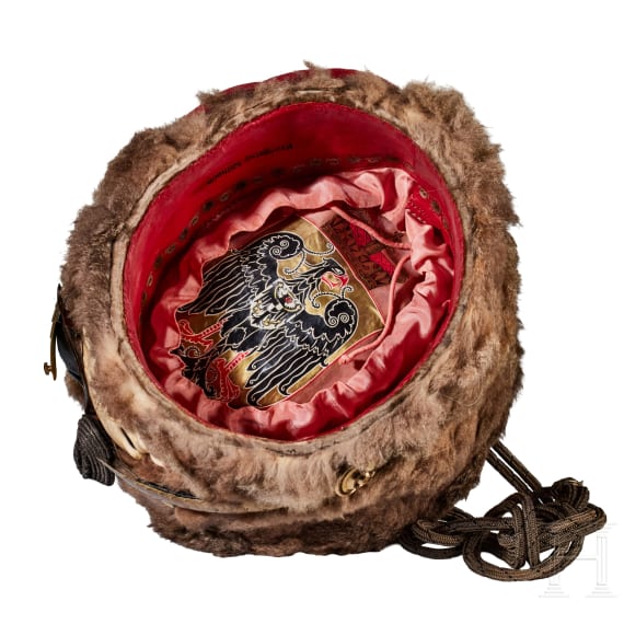 Pelzm&uuml;tze des preu&szlig;ischen 1st Husaren-Regiments mit Namensbezeichnung &bdquo;Kronprinz Wilhelm&ldquo;