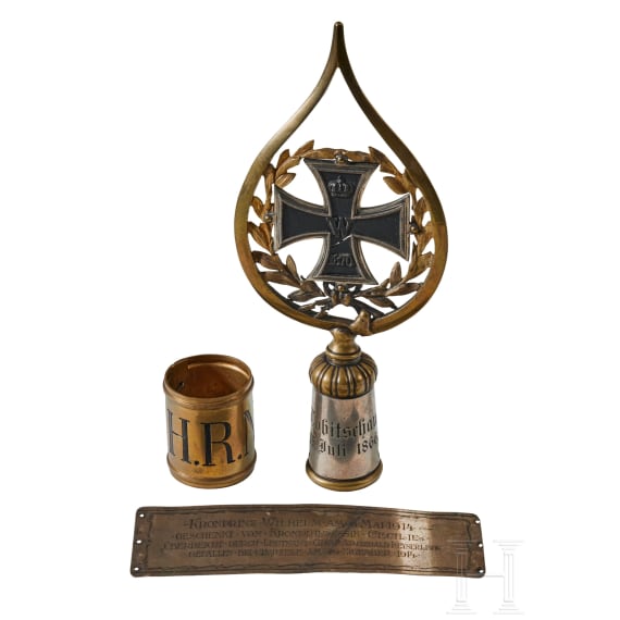 Preu&szlig;ische Standartenspitze, Fahnenring und Pr&auml;sentationsplakette f&uuml;r das Husaren-Regiment 1