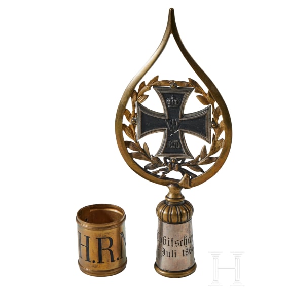 Preu&szlig;ische Standartenspitze, Fahnenring und Pr&auml;sentationsplakette f&uuml;r das Husaren-Regiment 1