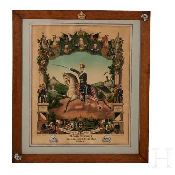 Reservistenbilder von einem Gefreiten des 1. Leib-Husaren-Regiments und von Offizieren der Reitschule